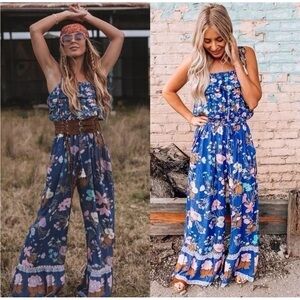 Spell and the Gypsy collective wild bloom blue jumpsuit small